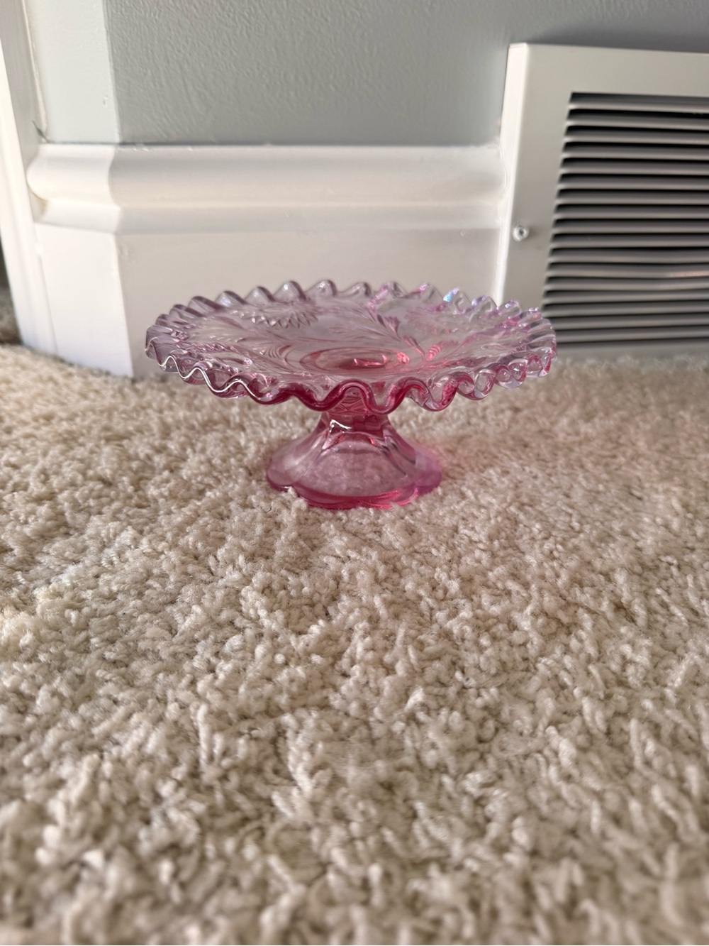 Fenton Pink Ruffled Glass Compote Pedestal
